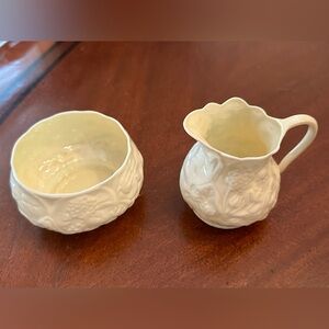 Belleek Cream Pitcher and Open Sugar Bowl